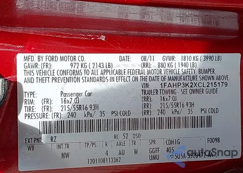 2012 Ford Focus Se from USA, damaged, VIN 1FAHP3K2XCL215179